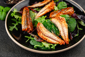 Mackerel tomato sauce canned fish seafood delicious gourmet food background on the table rustic food top view copy space keto and paleo diet vegetarian food pescetarian diet