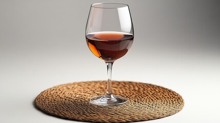 Wine glass on woven placemat, studio shot