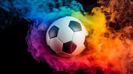 Naklejka premium Soccer Ball in Rainbow Smoke, sports , ball