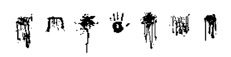 Black ink splatters create diverse shapes in a symmetrical pattern, showcasing creative design elements.