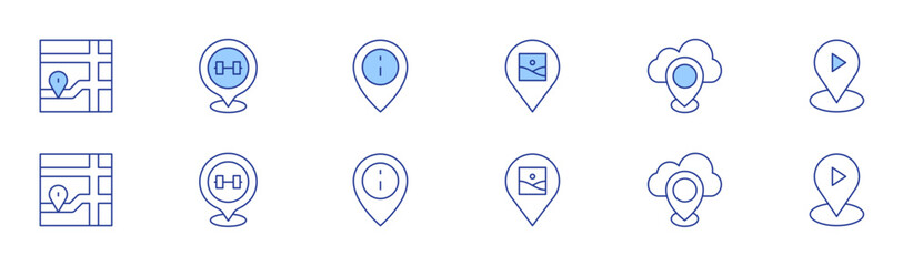 Location icon set in two styles, Duotone and Thin Line style. Editable stroke. location, gym