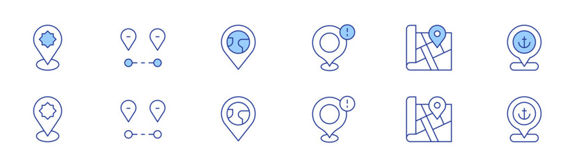Location icon set in two styles, Duotone and Thin Line style. Editable stroke. location, map location, location pin