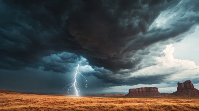 Monument Valley Lightning Strike Dramatic Desert Storm, landscape ,thunder - Powered by Adobe