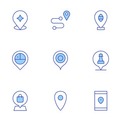 Location icons set. Line Duotone style, editable stroke. location, location pin, route, pin