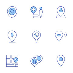 Location icons set. Line Duotone style, editable stroke. park location, location, map location, employee, search