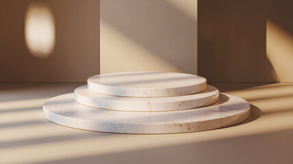 Minimalist Product Display with Smooth Marble Pedestal and Soft Shadows