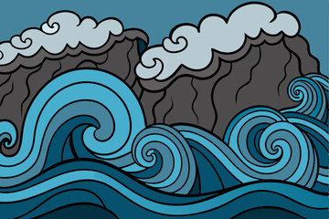 stormy ocean waves high waves crashing against -silhouette vector art illustration