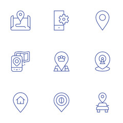Location icons set. Thin Line style, editable stroke. location, map, home, amusement park, locator, location pin