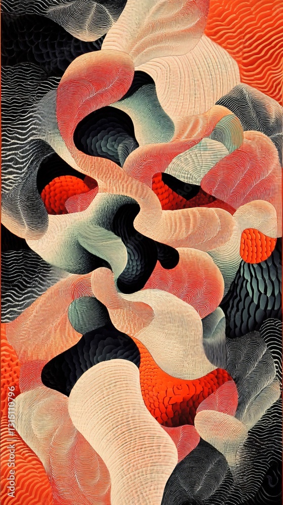 Poster explore a captivating abstract pattern featuring fluid shapes and dynamic movement, elegantly blendi
