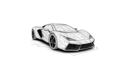 Low poly sports car with futuristic polygonal technology art