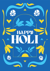 Holi festival of India. Happy Holi festival text with colorful greeting card, banner, poster template design