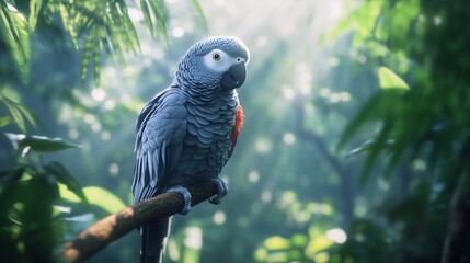 Obraz premium Adorable African grey parrot in wild habitat