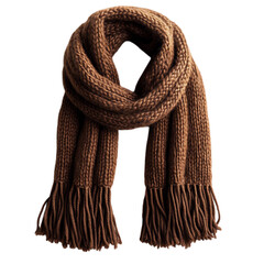 Chunky Knit Scarf with Tasseled Ends Isolated on Transparent Background