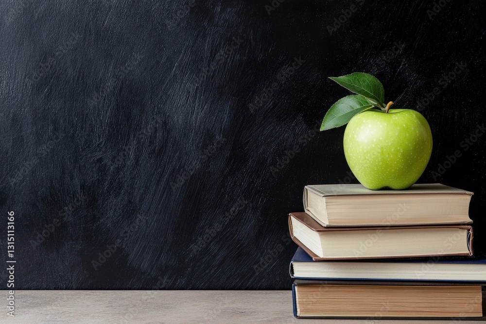 Poster A stack of books and an apple on top of them