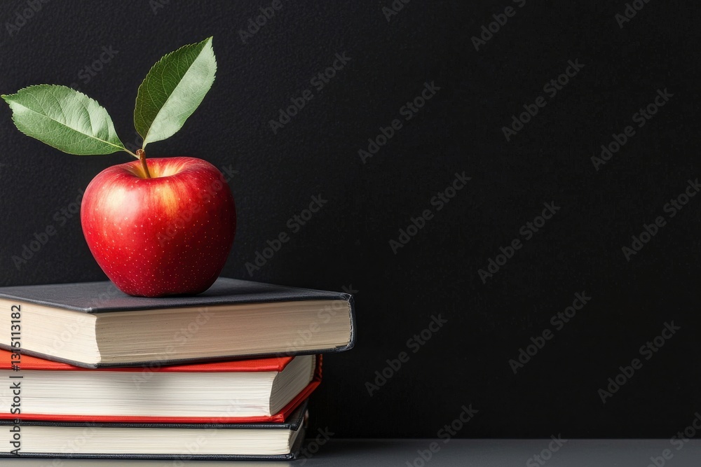 Poster a red apple sits on top of a stack of books