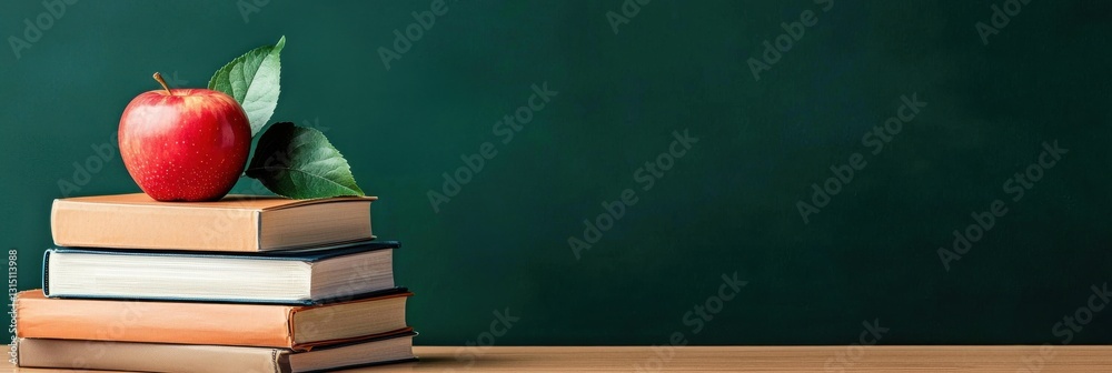 Poster a stack of books with an apple on top