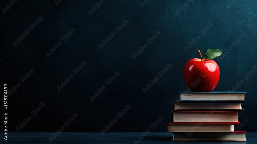 Poster a red apple sits on top of a stack of books