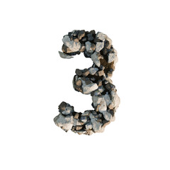 Number Three Made of Rocks