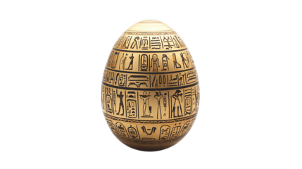 Easter egg designed with an Egyptian royal motif, featuring golden hieroglyphs, isolated on white background --ar 16:9