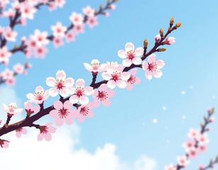 cherry blossom branch minimalist illustration with copy space for spring designs