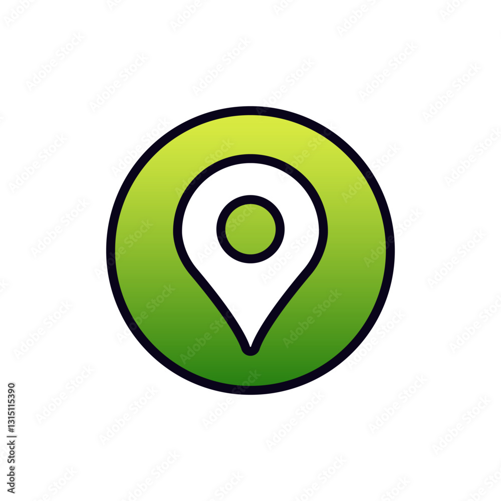 Poster a green circular map pin features a smooth gradient and a solid black outline for navigation use.