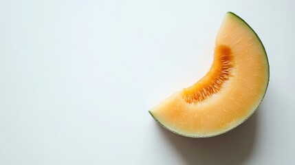A sliced cantaloupe melon with soft orange flesh on a white isolated background