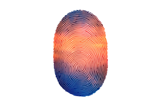 Colorful abstract fingerprint design isolated on transparent background