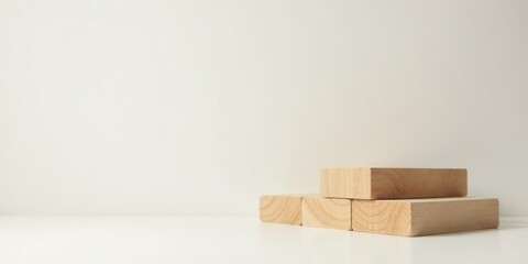 Simple Wooden Blocks Arranged on a White Surface for Mockup or Display