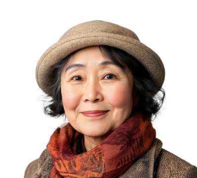 Joyful elderly woman smiling portrait isolated on transparent background, png