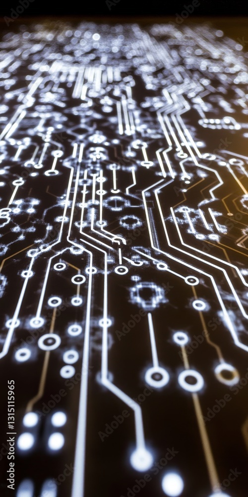 Poster a close up of a circuit board with many white and black lines. concept of complexity and precision, 