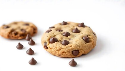 Irresistible Delight: Chocolate Chip Cookies on a Pristine White Surface