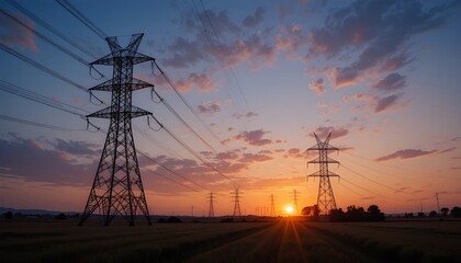 Powerful Electricity Transmission: High Voltage Pylon at Sunset
By Man888