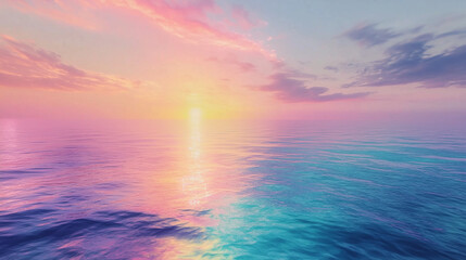 Fototapeta premium Pastel Sunset Ocean Horizon Serene Seascape with Pink Clouds and Golden Reflection.