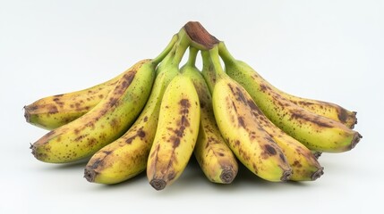 A bunch of fresh, ripe bananas with a slight green tint on a white isolated background