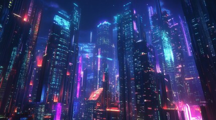 Obraz premium Art Futuristic Cityscape Scene Towering Crisp Night