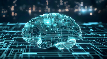 Glowing Blue Digital Brain On Intricate Circuit Board With Futuristic Technological Background Artificial Intelligence Concept