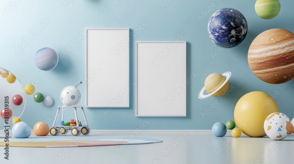 Poster a room with a white wall and a robot on the floor