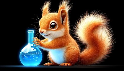 Fototapeta premium Cute Squirrel for Potion, Dark Background.