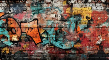 Obraz premium A dynamic and gritty graffiti-inspired texture with bold spray-painted tags, distressed layers, and faded stencil elements. The seamless, tileable design combines neon highlights and muted tones,