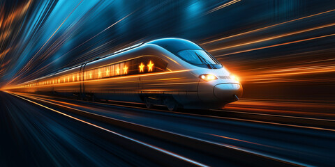 Fototapeta premium High-speed train racing through dynamic night lights