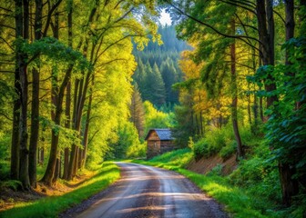 Obraz premium Boguchar Village Road, Green Forest Photography: Candid Shots of Rural Russia