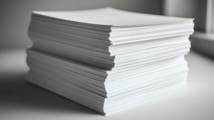 Stack of Blank Paper on a Desk Near Window