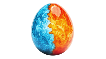 Easter egg painted with a fire and ice split design, bold contrast, isolated on white background --ar 16:9