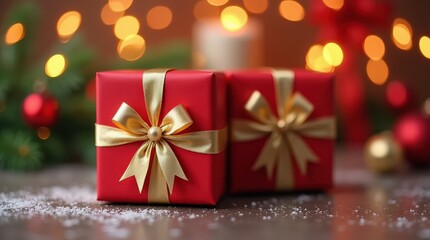 Fototapeta premium Festive Gift Card with Golden Ribbon