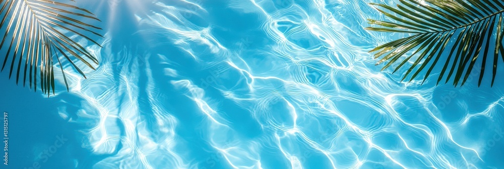 Poster a blue pool with palm trees in the background