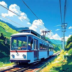 an AI Image Generator, Vintage Cable Car in Scenic Mountain Landscape