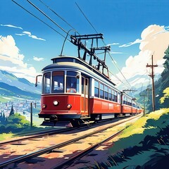 an AI Image Generator, Vintage Cable Car in Scenic Mountain Landscape