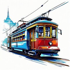 an AI Image Generator, Vintage Cable Car in Scenic Mountain Landscape