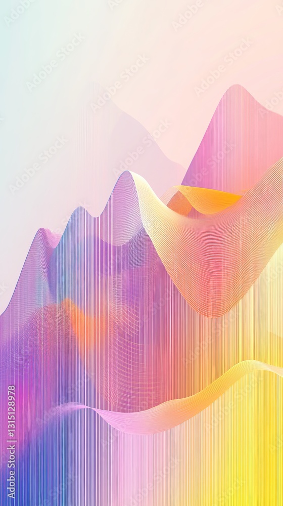 Poster this digital abstract artwork features vibrant wave patterns in soft gradients, creating a flowing a