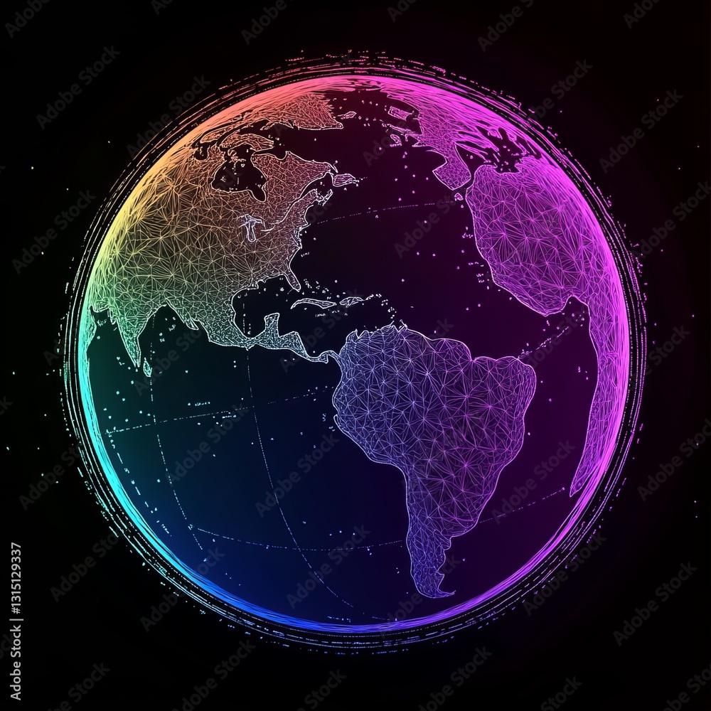 Poster this abstract globe design showcases colorful geometric lines and points, symbolizing connection and